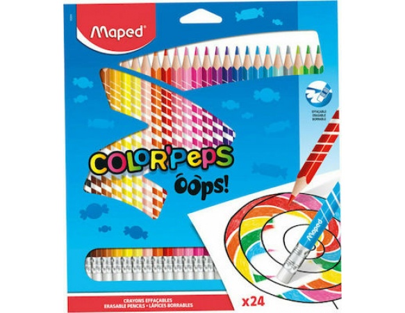 Ξυλομπογιές Maped Color'Peps Oops Σετ 24τμχ. Με Γόμα