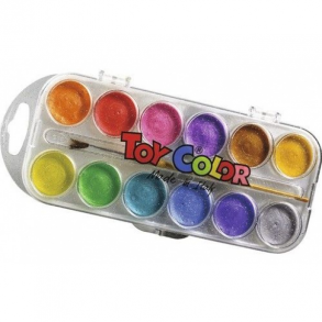 Νερομπογιές με Πινέλο Toy Color Περλέ Σετ 12 Χρωμάτων
