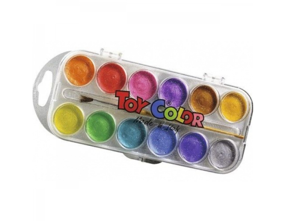 Νερομπογιές με Πινέλο Toy Color Περλέ Σετ 12 Χρωμάτων